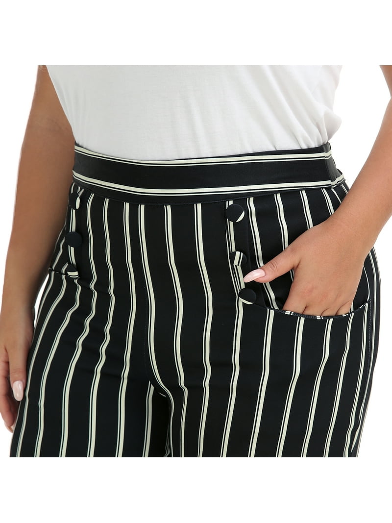 HDE Women's High Waisted Dress Pants, Wide Leg Palazzo Trouser with  Pockets, Size 1X, Black White Stripes - Walmart.com