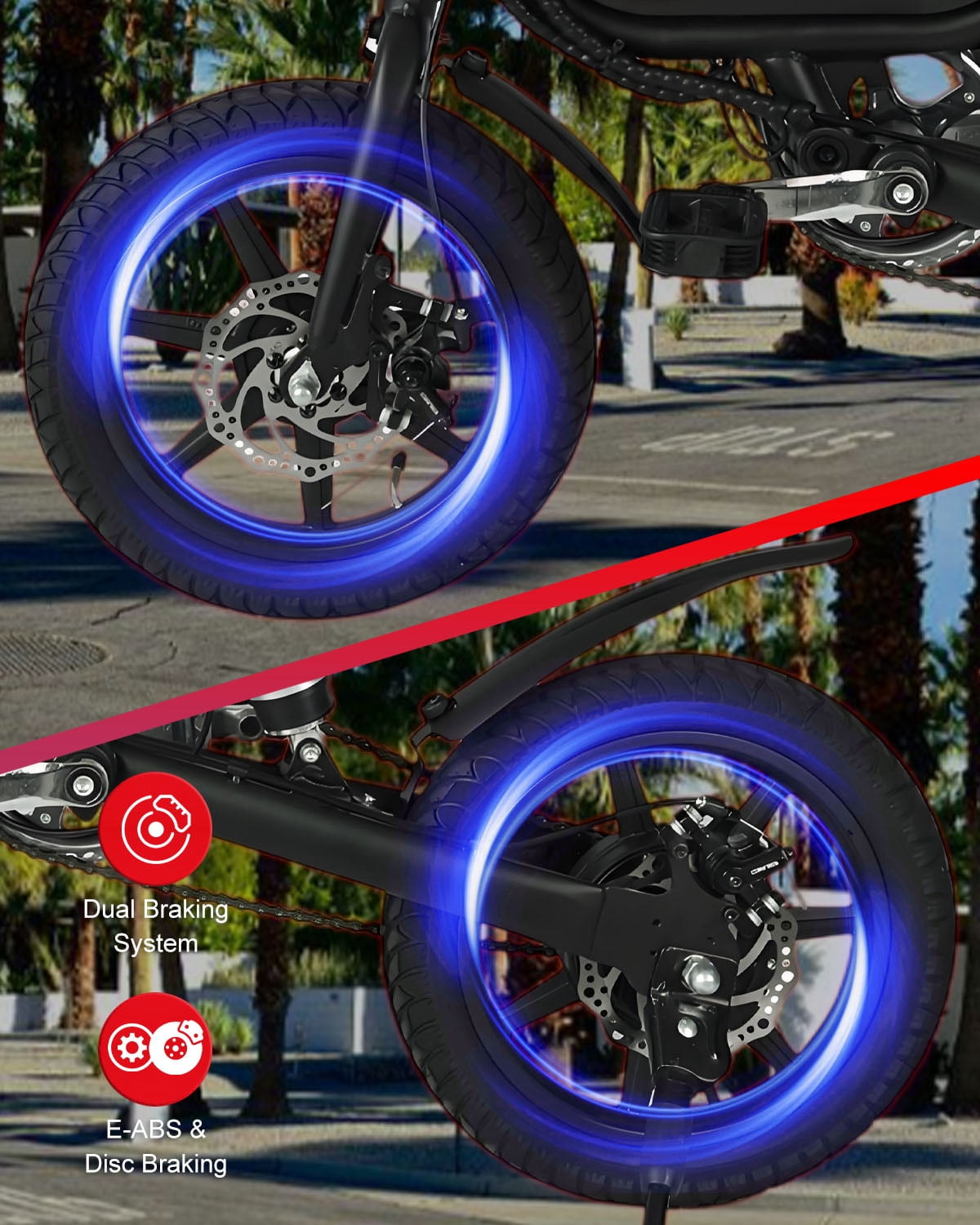 Electric Bike for Adults, 14 inch Tires, 350 W Motor  Dual Disc Brakes 19-22 mi Range Folding Design