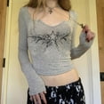 thumbnail image 4 of New dark style printed low-cut slim-fitting thin T-shirt gray versatile short top - Gray - M, 4 of 4