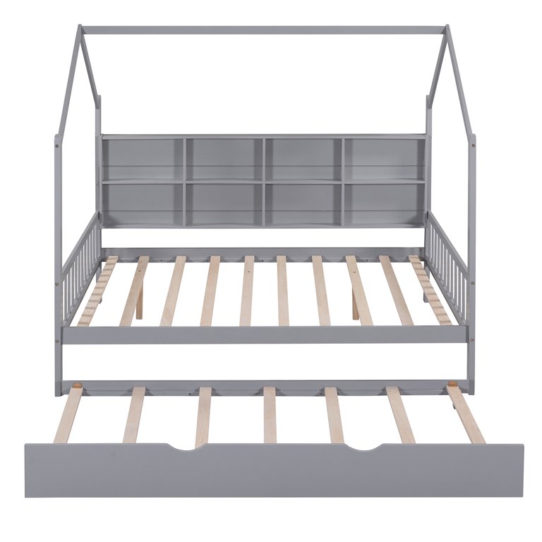 Churanty Twin Size House Bed with Trundle and Storage Shelves