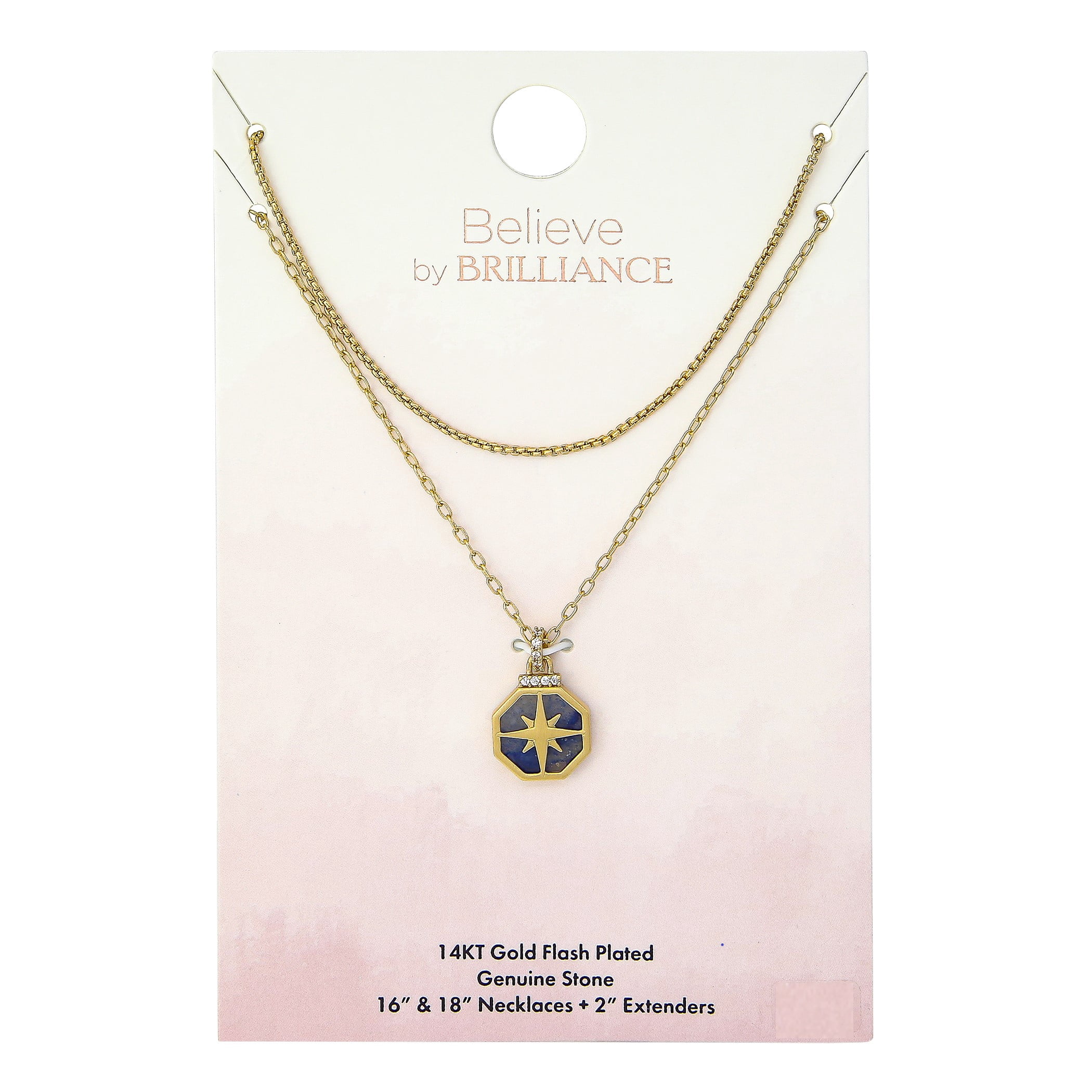 Believe by Brilliance 14KT Gold Flash Plated Double Necklace Set with Genuine Stone Adult
