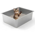 thumbnail image 1 of Caja de arena para gatos Kirecoo de acero inoxidable con lados altos, tamaño grande, 1 of 7