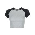 thumbnail image 6 of Douhoow Womens Crop Top Summer T-Shirt Patchwork Round Neck Short Sleeve Top, 6 of 7