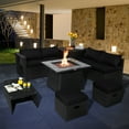 thumbnail image 2 of Patiojoy 9 Pieces Outdoor PE Rattan Wicker Sectional Sofa with 35-Inch Gas Fire Pit Table Space-Saving Patio Conversation Set with Storage Box Black, 2 of 10
