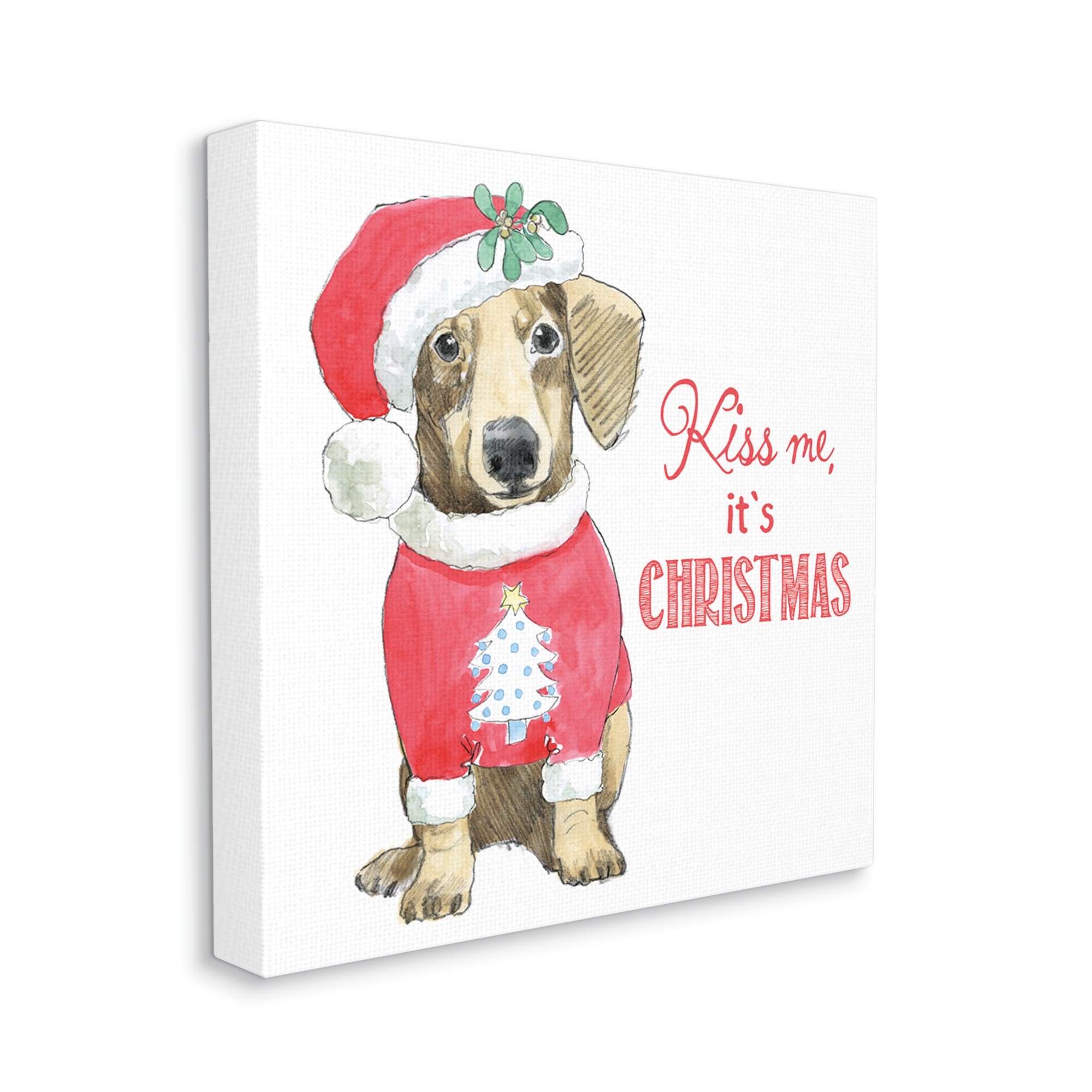 Kiss Me It's Christmas Dog Wearing Holiday Clothes Animals & Insects Graphic Art Gallery-Wrapped Canvas Print Wall Art