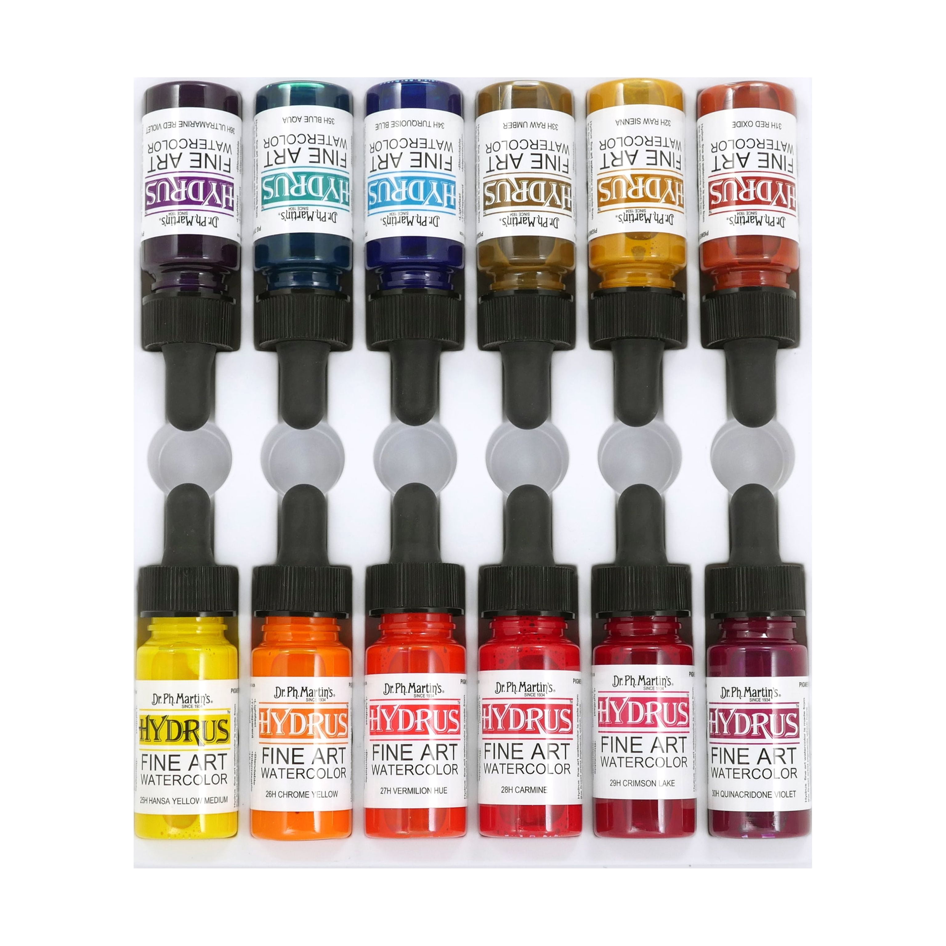 Dr. Ph. Martin's® Hydrus Fine Art Watercolor (Set 3) Watercolor Set, ½ US fl oz, Set 3 Colors, 1 Set of 12 Bottles