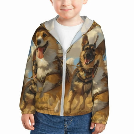 

Lukts Farm Corgi German Shepherd Print Children s Long-Sleeved Sun Protection Clothing Hooded Sweatshirts for Boys and Girls Outdoor Sports-5 Years