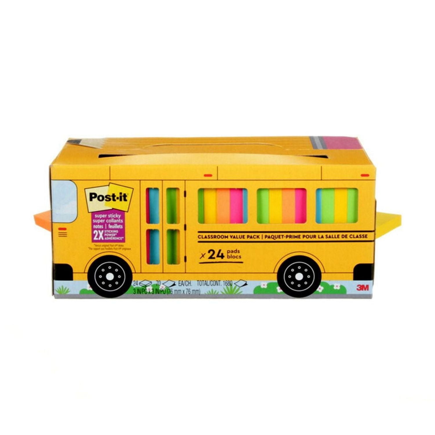 Post-it® Super Sticky Notes 654-24SSBUS, Classroom Value Pack, 24 Pads/Pack, 70 Sheets/Pad