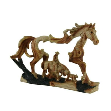 - Horse and Cowboy Faux Wood Carving Statue