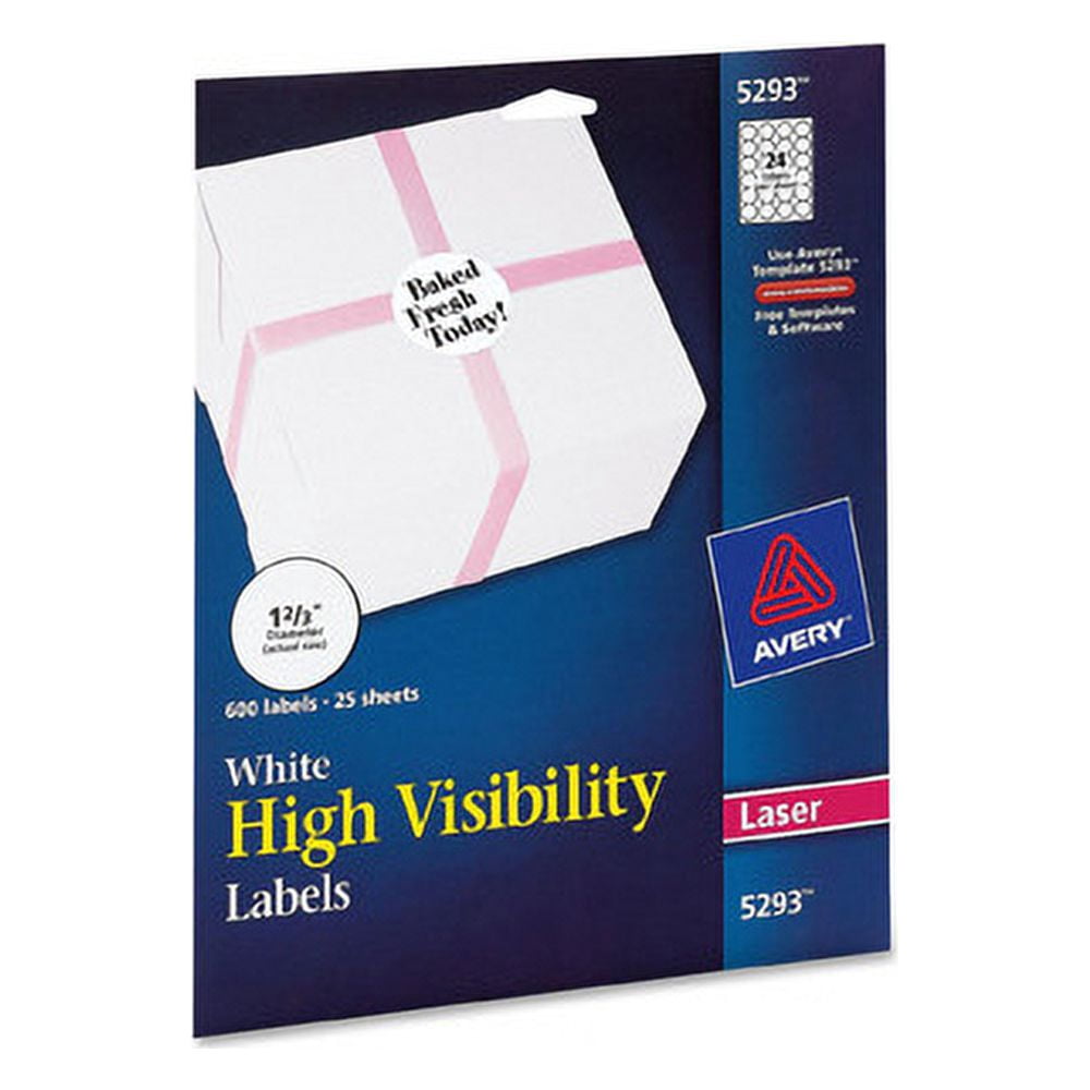 Avery Round Labels, Laser Printers,1-2/3 Permanent Adhesive - 1.67" Diameter - Round - Laser - White - Paper - 24 / Sheet - 25 Total Sheets - 600 Total Label(s) - 600 / Pack