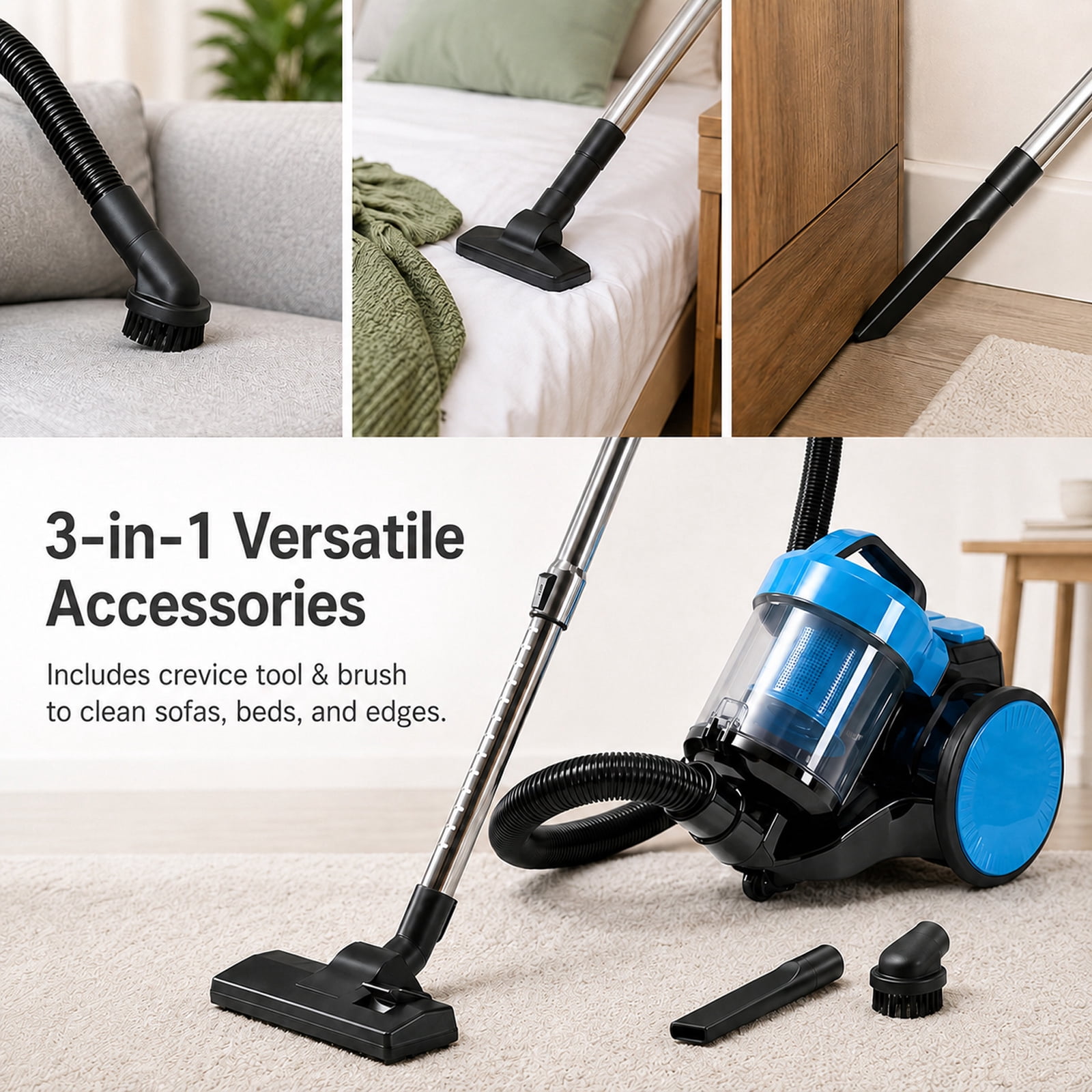 Alvantor Household Portable Vacuum Cleaner, 16Kpa Bagless Canister Cleaner, Lightweight Powerful Vacuum for Carpets and Hard Floors, 1.8L, with Washable HEPA Filter, Auto-Rewind