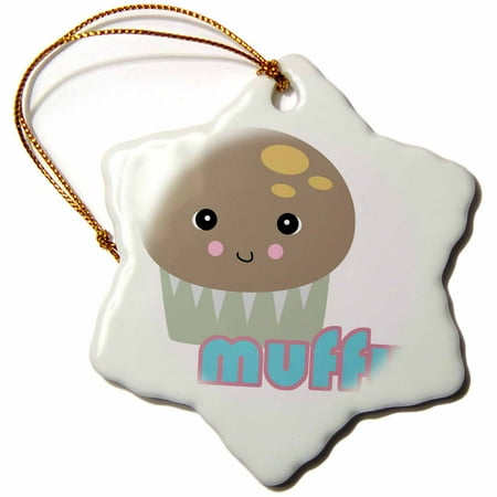 3dRose Cute Kawaii Muffy Muffin, Snowflake Ornament, Porcelain, 3-inch