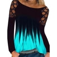 thumbnail image 1 of Orqqct Women Gradient Print Hollow Out Hot Drilling Round Neck Long Sleeve Casual Tops, 1 of 5