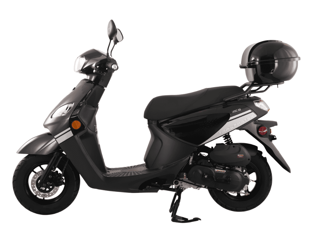 TrailMaster Flash 50 Scooter / Moped, 49.6cc 4-Stroke Engine, Electric & Kick Start, Locking Trunk, Top Speed 25 MPH (Black)
