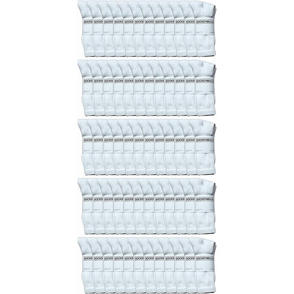 SOCKS'NBULK 60 Pairs Mens Wholesale Bulk Sports Crew Socks, Athletic Socks Case Pack Options (10-13, White)