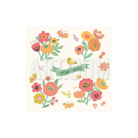 Wall Art Butterflies And Flowers Bright Floral Elements in Vector. Cute Vintage Set with Birds and Butterflies. Stylish Flowers for Print Wall Art By smilewithjul ()