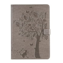 Dteck Case For Apple iPad 9th Generation 10.2 inch 2021,iPad 8th/7th Gen 10.2" Magnetic Leather Card Holder Wallet Smart Case Tree Patterned Stand Automatic wake/sleep Cover,Gray