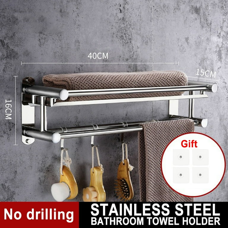 Stainless Steel Double Towel Rack Wall Mount Bathroom Shelf Bar Rail Hotel Style Walmart