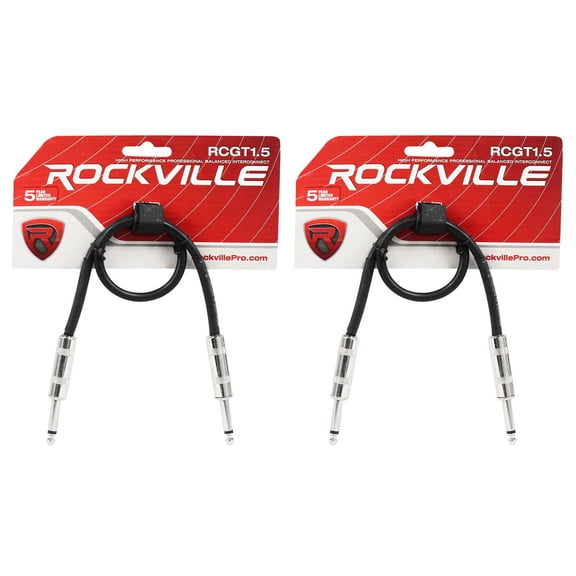 2 Rockville RCGT1.5B 1.5'  1/4" TS to 1/4'' TS Guitar/Instrument Cable