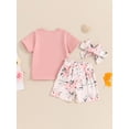 thumbnail image 3 of Suealasg Toddler Girls Sister Matching Outfit 1T 2T 3T 4T Short Sleeve Letter T-Shirt Tops + Shorts +Headband Kids Baby Girls Summer 3Pcs Clothes Sets, 3 of 7