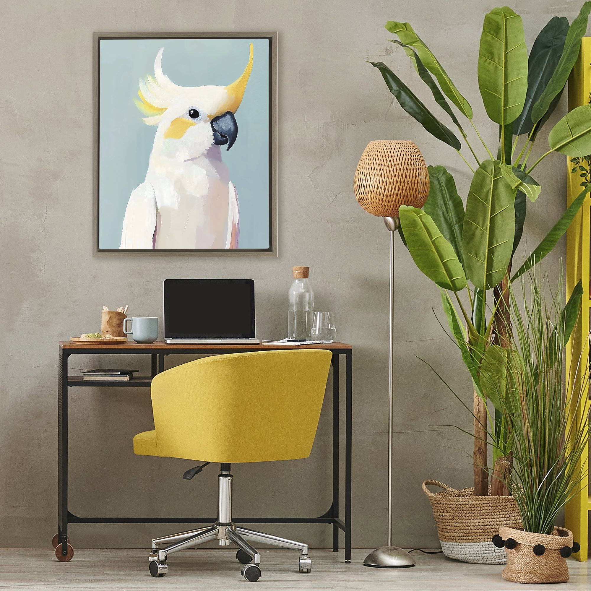 Stupell Industries Yellow Crested Cockatoo Brown Framed Floater Canvas Wall Art, design by The Prints Vibe
