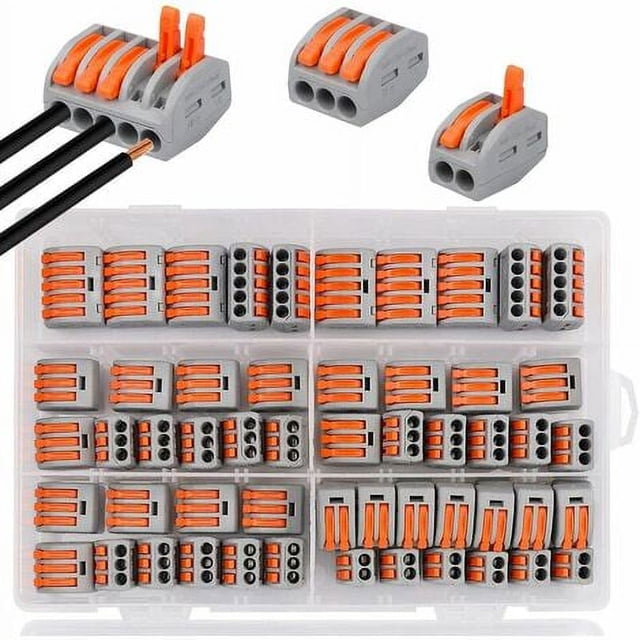 Terminales de conexión, conector eléctrico de 60 abrazaderas con palanca de operación, terminal de conexión eléctrica automático compacto, 20 abrazaderas de 2 vías, 30 abrazaderas de 3