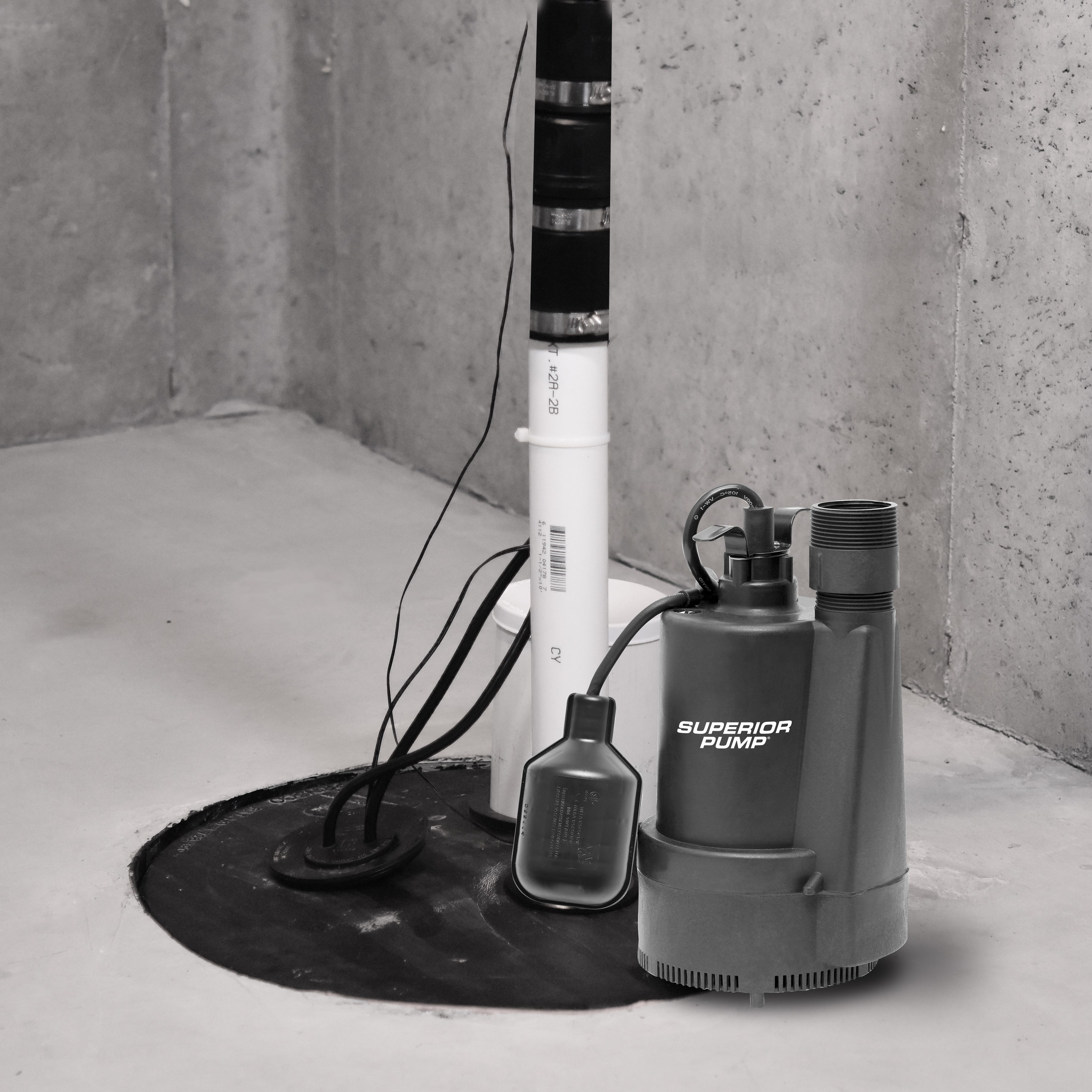 Superior Pump 92250 1/4 HP Utility Multi Use Water Sump Pump, Black, 6” x 5.25” x 9.5”