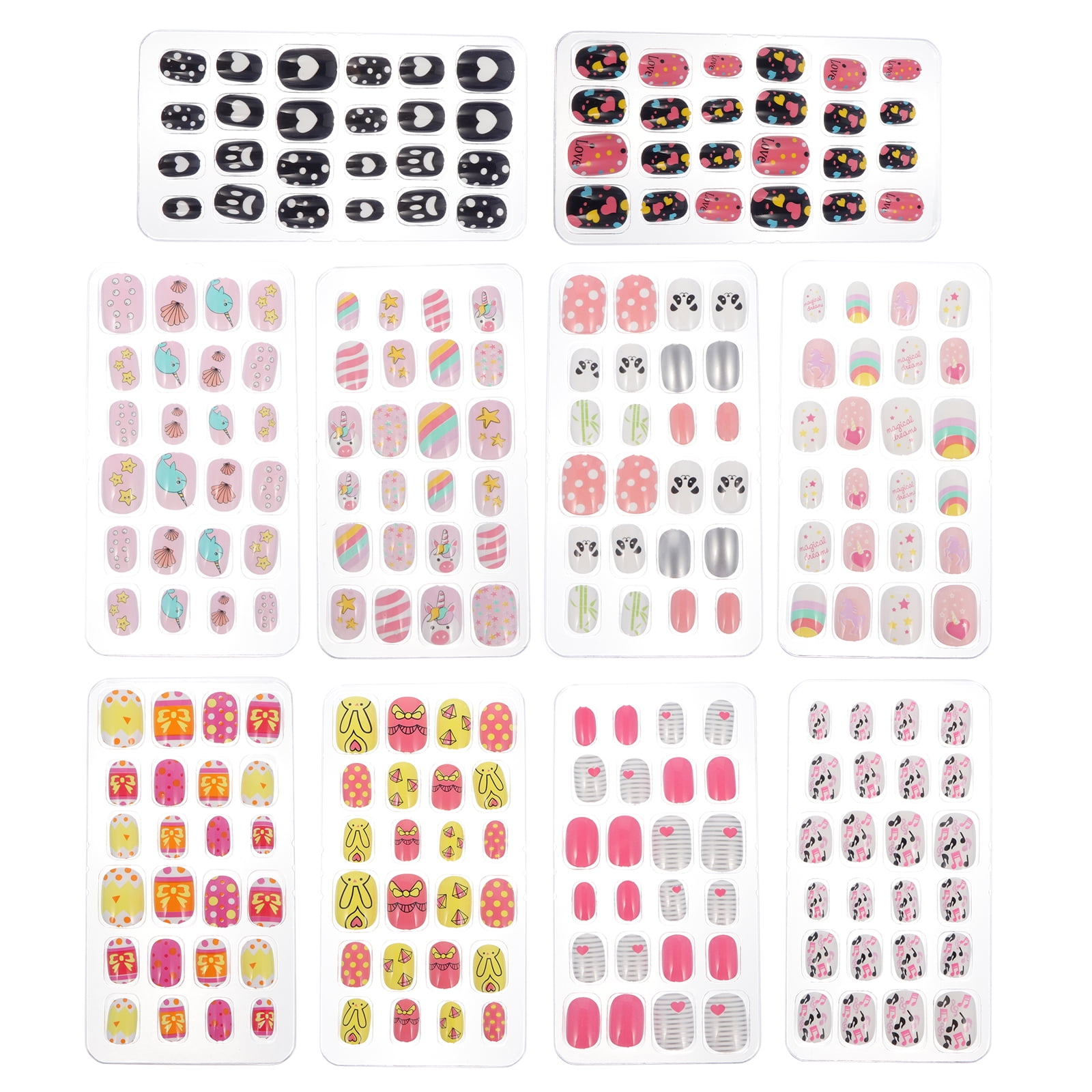 240pcs/ 10 Boxes Girl False Nails Kids Girls Press on Short Fake Nails