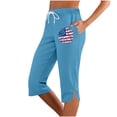 thumbnail image 2 of Independence Day Capri Pants for Women Summer Casual Elastic Waist Split Hem Straight Leg Cropped Sweatpants with Pockets, 2 of 4