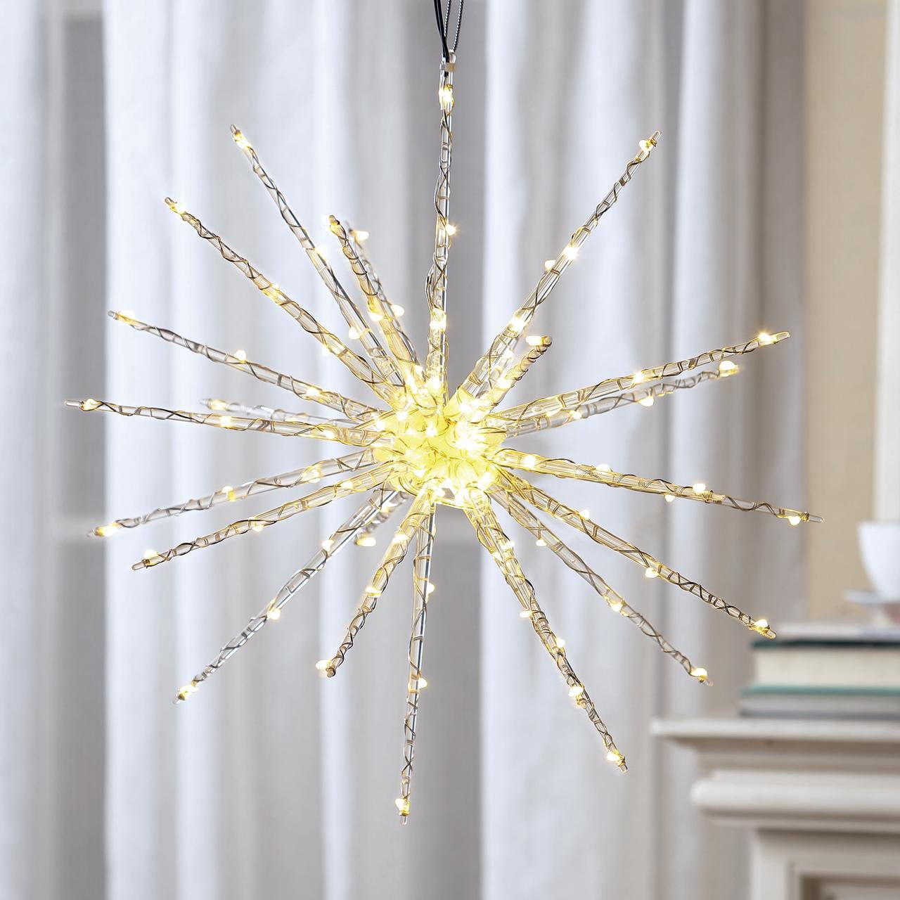 Indoor/Outdoor Battery-Operated Light-Up Starburst Sphere Christmas Decoration with 78 LED Lights, Warm White, 12", by Holiday Time