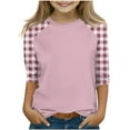 thumbnail image 2 of LJEFF Girl 3/4 Sleeve T-Shirt, Crew Neck Checkered Casual Spring Casual Tops for Girls Hot Pink Size 6, 2 of 7