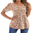 thumbnail image 2 of CHOK Blouses pour Femmes Tunique Plissée à Manches Courtes Hauts Habillés Décontractés Chemises d'Été, 2 of 7