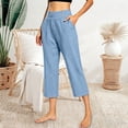 thumbnail image 3 of Lenpel Capri Pants for Women Lightweight Pull on Trendy Button Cropped Trousers Casual Loose High Waist Capri Clothes for Beach Vacation, 3 of 6