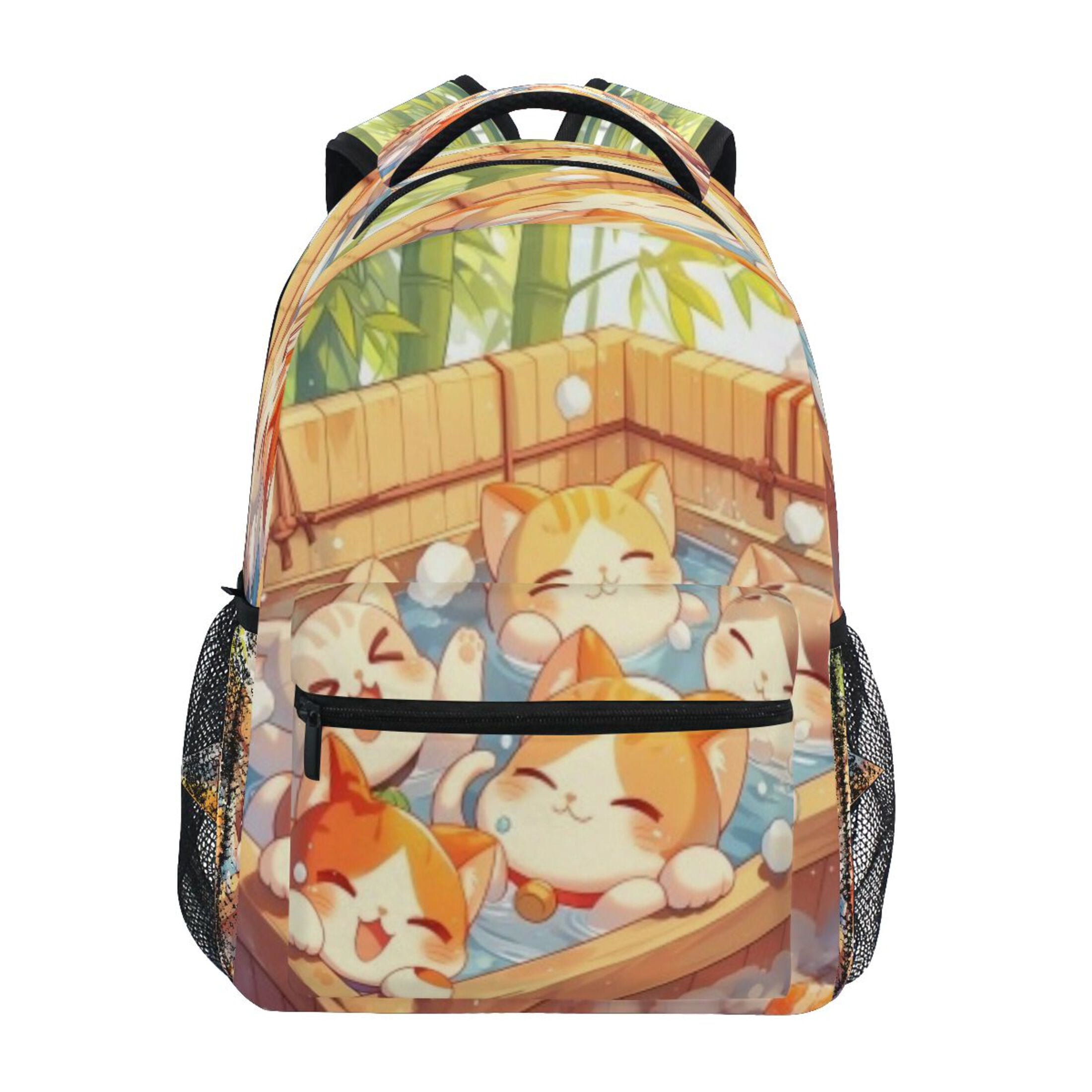 DIXRUYEE Backpack Schoolbag Onsen Cats Bubbles Pattern 15L/18L 2-SIZE