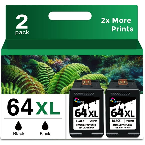 64XL Black Ink Cartridges Replacement for HP Ink 64 64XL Printer Ink 64 XL Black Work with 7855 7858 7800 7155 7100 6255 6252 7158 7164 7955e 7900e Tango Printers (2 Pack)
