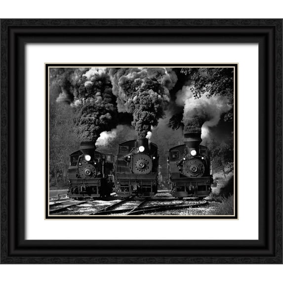 Gordon, Chuck 24x20 Black Ornate Wood Framed with Double Matting Museum Art Print Titled - Train Race in BW