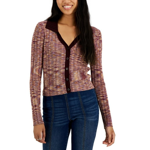 Hooked Up by IOT Juniors' Space-Dyed V-neck Sweater B4HP (Purple,Juniors,M)