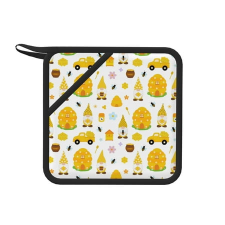 

Sikiie Gnomes Bees Pot Holders Kitchen Insulation Mats Heat Resistant Pot-Holder Oven Anti-Scald Pads for Cooking Baking 7.1*7.1inch