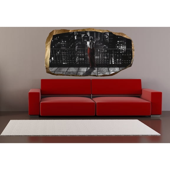 Startonight 3D Mural Wall Art Photo Decor Lady in Red at Night Amazing Dual View Surprise Wall Mural Wallpaper for Bedroom Movies Wall Art Large 47.24 ‘’ By 86.61 ‘’