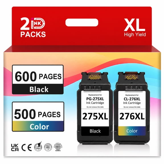 PG-275XL/CL-276XL Compatible for Canon Ink 275 and 276 Black and Color Ink for Pixma TS3500 TS3522 TR4720 TR4700 TR4722 Printer (2-Pack)