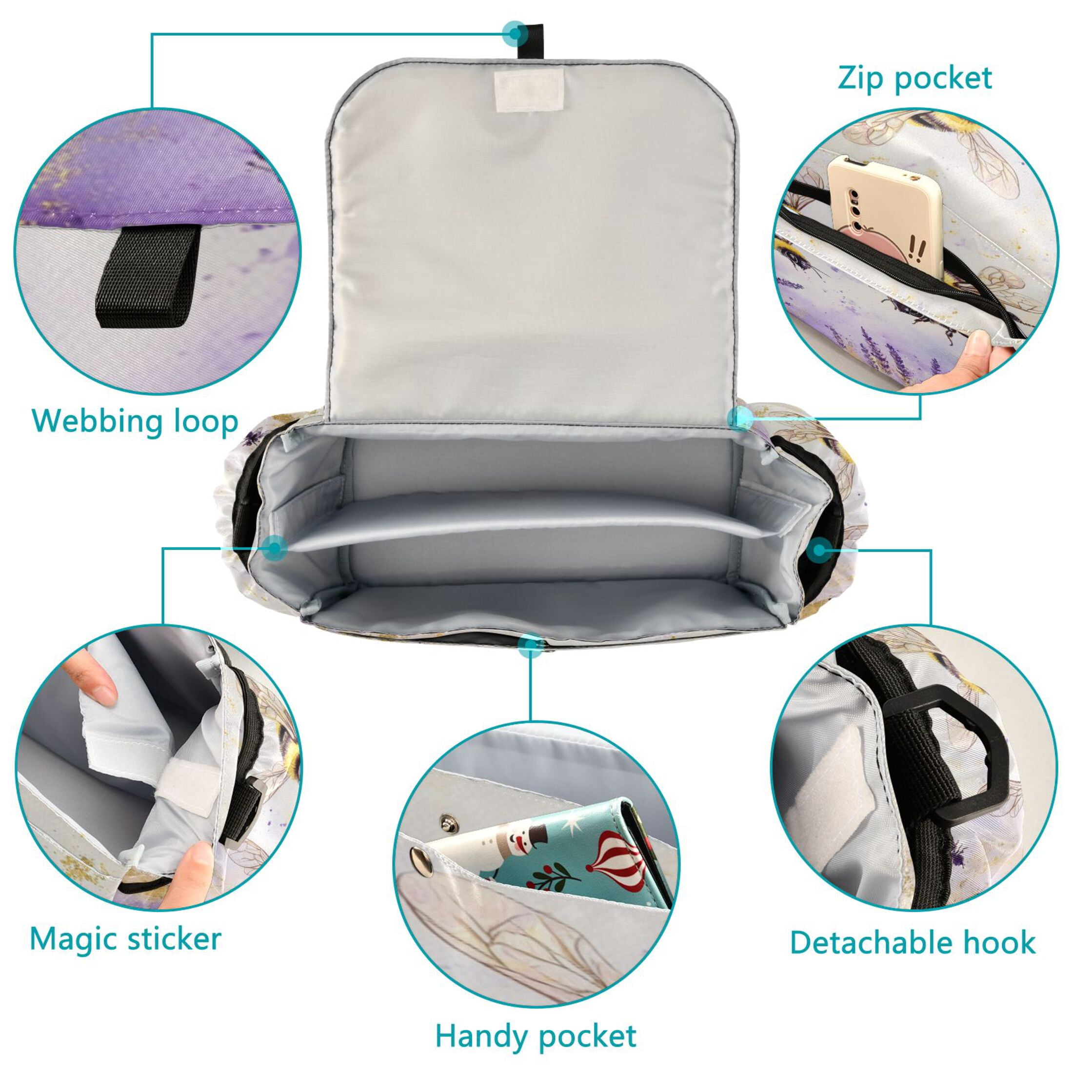 DIXRUYEE Stroller Organizer Buzzing in Bloom Printed