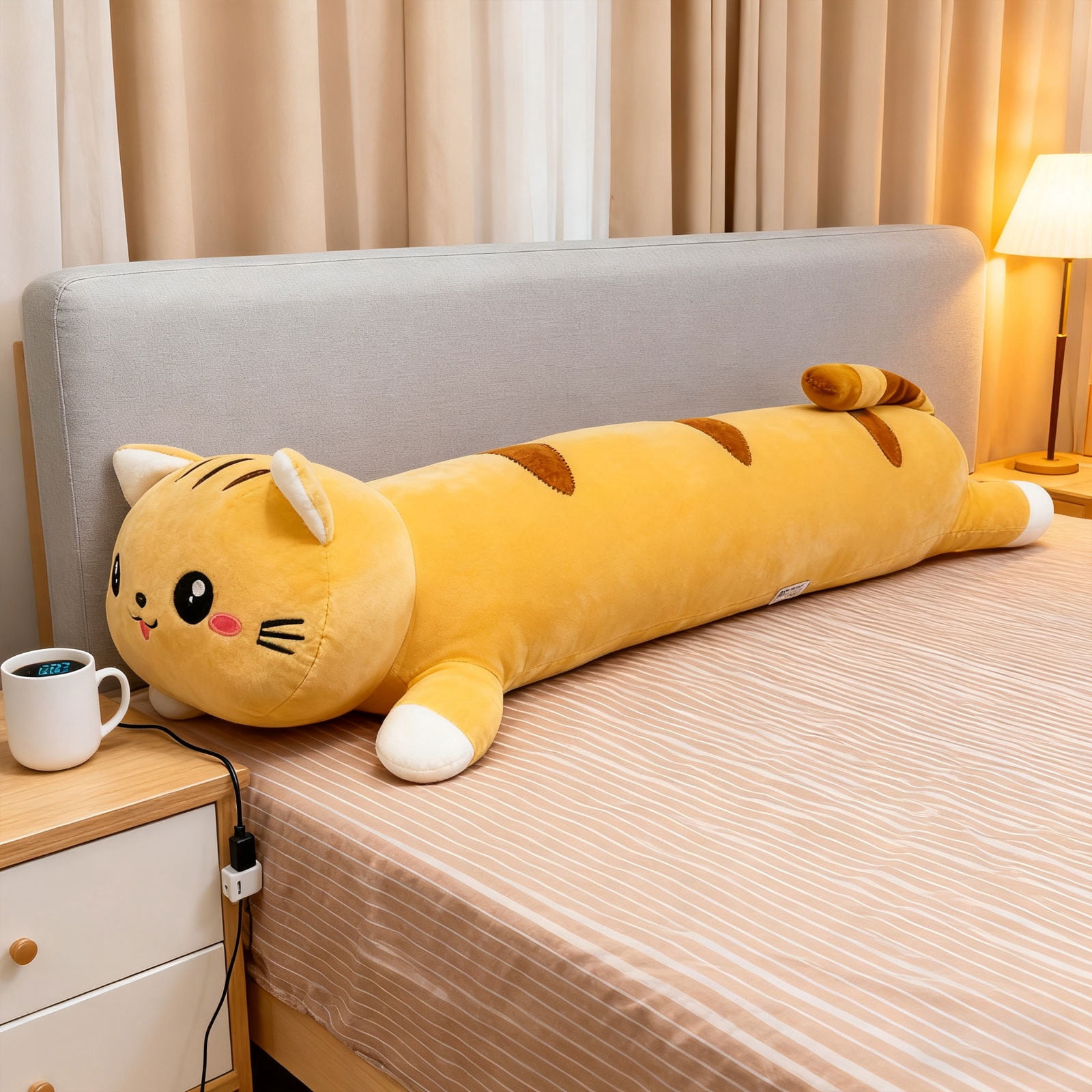 Gytml Yellow Cat Heating Hugging Pillow, Portable Electric Heat Pads Usb Powered, Funny Gifts For Women Girls Cat Lovers Birthday Easter Yellow-50x14x9cm