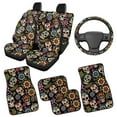 thumbnail image 2 of HUIACONG Sugar Skull Car Floor Mats for Women Steering Wheel Cover Car Accessories Interior for SUVs & Trucks Easy to Install Driver Seat, Passenger Seat and Rear Car Seat Covers Set, 2 of 8
