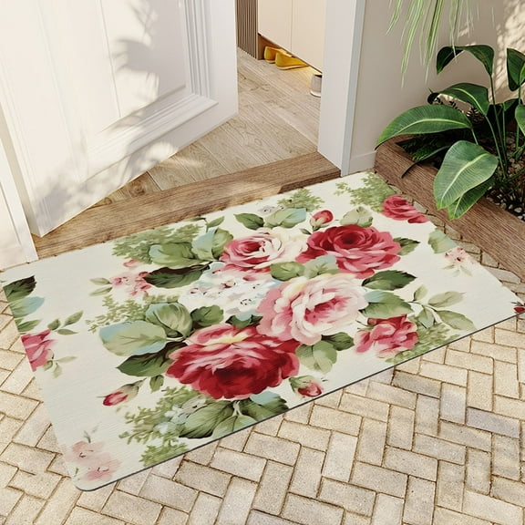 JML Doormat, Non-Slip Indoor Outdoor Rug Mats for Porch Entry Way, Floor Mat for Bathroom/Kitchen, (16"x24") - Floral Pattern
