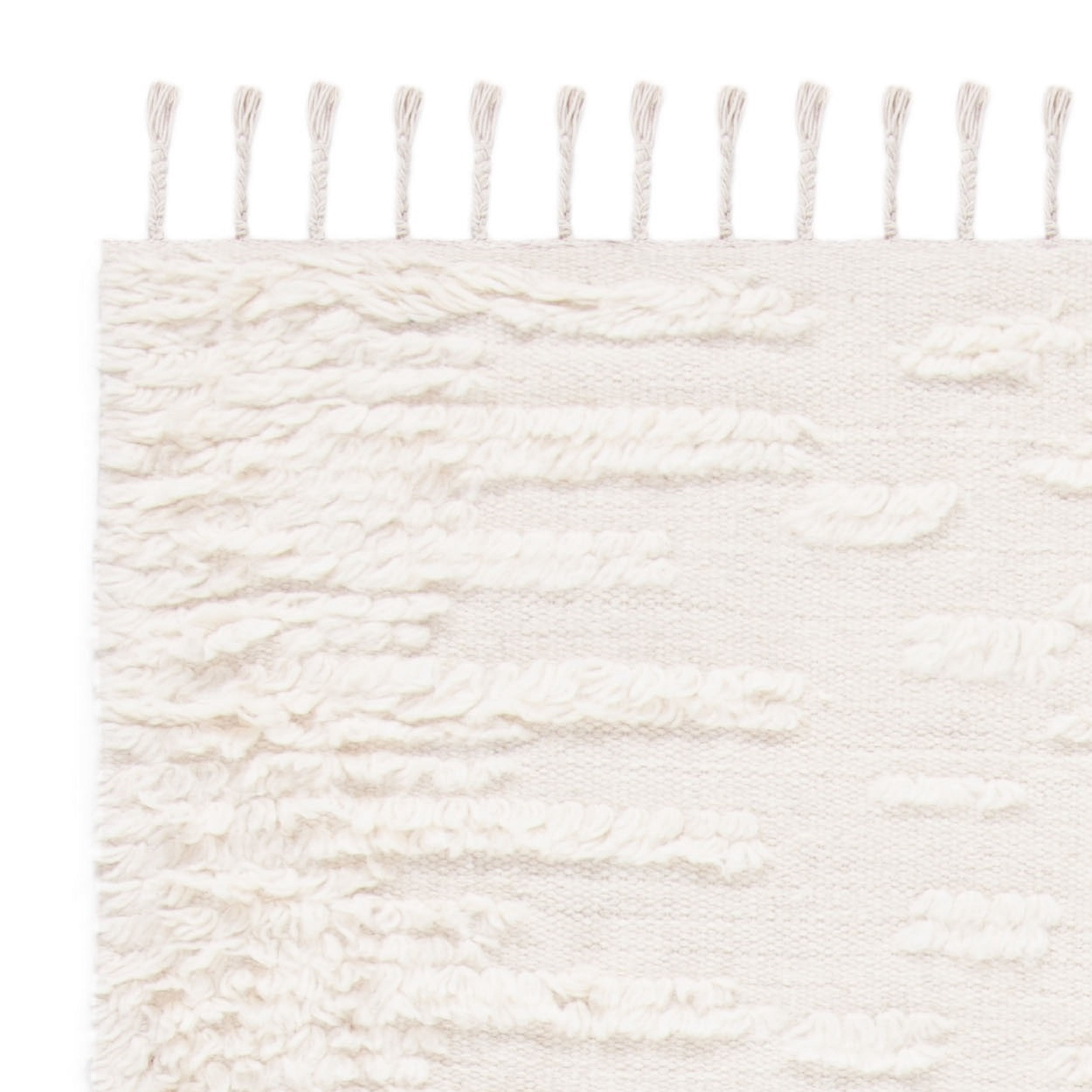 SAFAVIEH Casablanca Albert Solid Striped Wool Shag Area Rug, Ivory, 5' x 8'