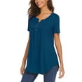 Chama V Neck Henley Shirts for Women Short Sleeve Pleated Tunic Tops ...