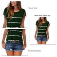 thumbnail image 2 of Top de manga corta para mujer, camisa de manga corta con borlas de rayas horizontales, informal, sencilla y versátil, verde oscuro S, 2 of 3