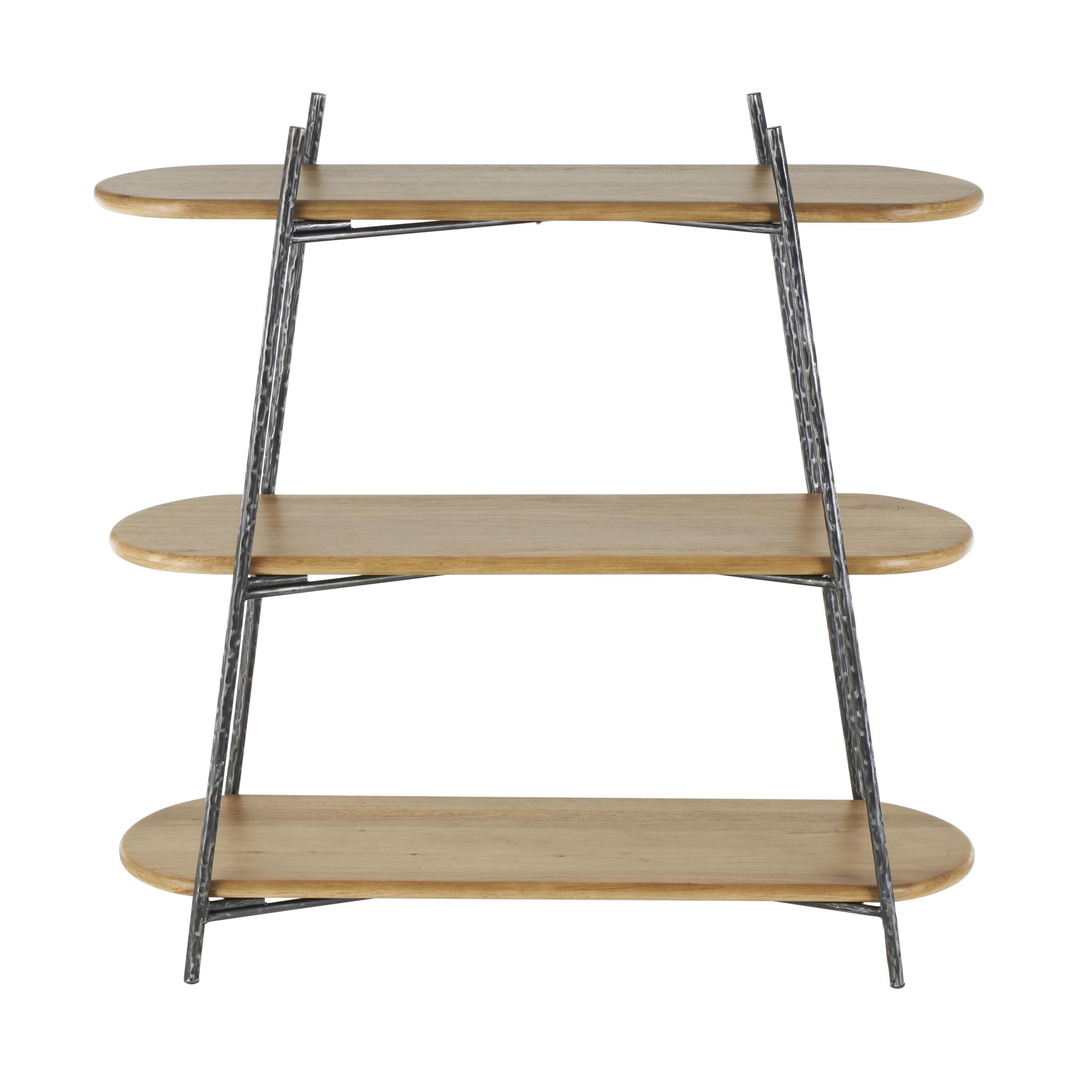 DecMode 43" x 42" Brown Wood Oval Shaped 3-Tier Shelving Unit with Black Metal Frame, 1-Piece