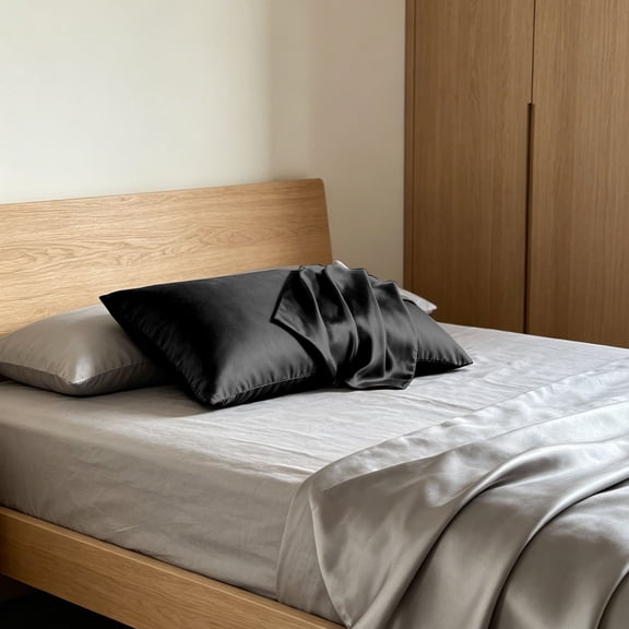 Juaoua Satin Pillowcase,Imitation Smooth Pillow Cover For Bedroom Decoration,Cooling Pillow Case Covers,Soft Breathable Bedding Pillow Case,Wrinkle-Free, Machine Washable,Black
