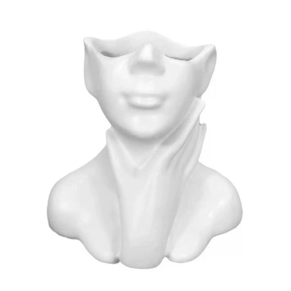 Ceramic Face Vase, White Flower Vases for Decor Female Form Head Half Body Vase Boho Unique Decorative Modern Style for Home Living